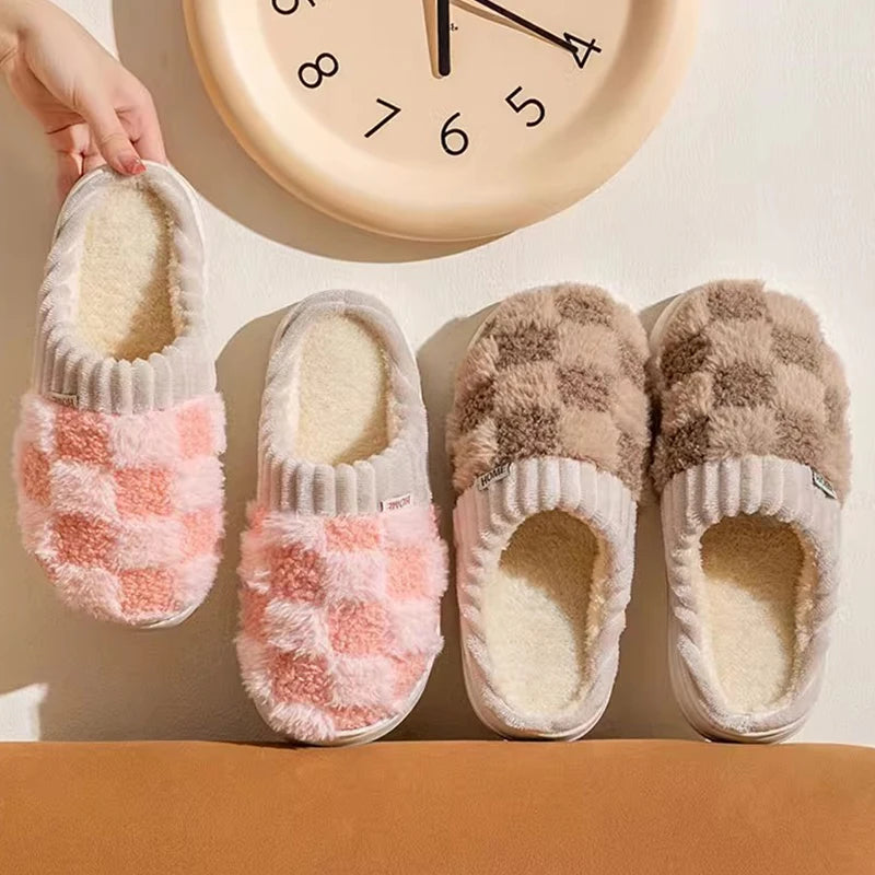 Home Use Anti Slip and Warm Fur Slippers for Women 2025 Thick Soled Cotton Slippers for Men for Outdoor Wear Winter for Indoor